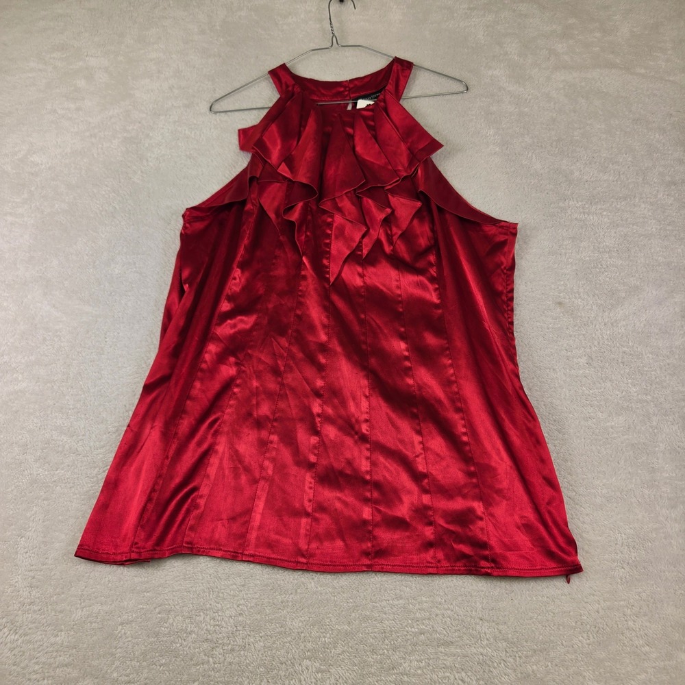 Ashley Stewart Red Satin Ruffle Halter Top Sleeveless Blouse Plus Size 14W